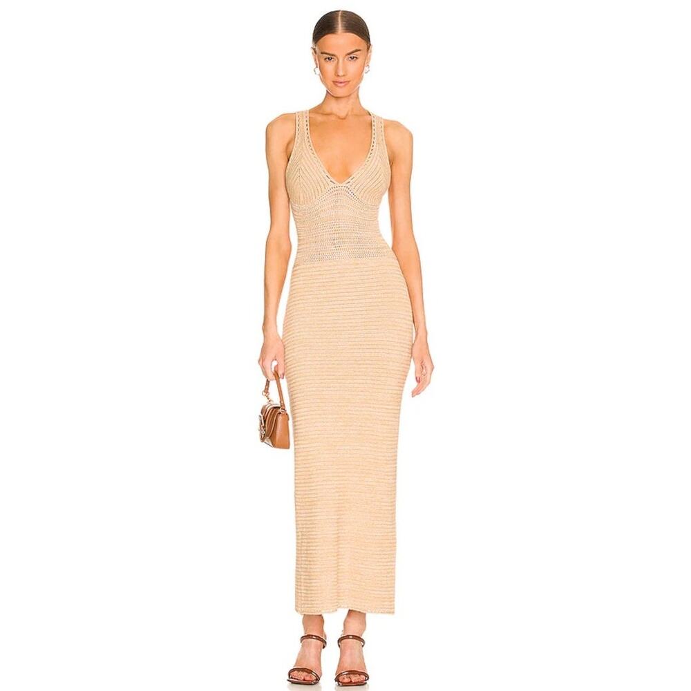 Torn by Ronny Kobo Darcey Snowy Knit Crochet Dress in Lark and White Medium